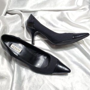 $$$ ALFANI black patent canvas classy pointy toe high heel pumps
